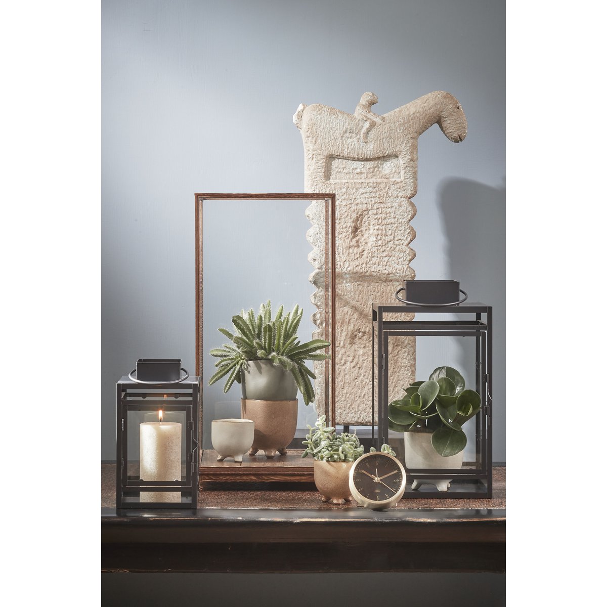 Storm Lantaarn Zwart 36 cm glas metalen windlicht