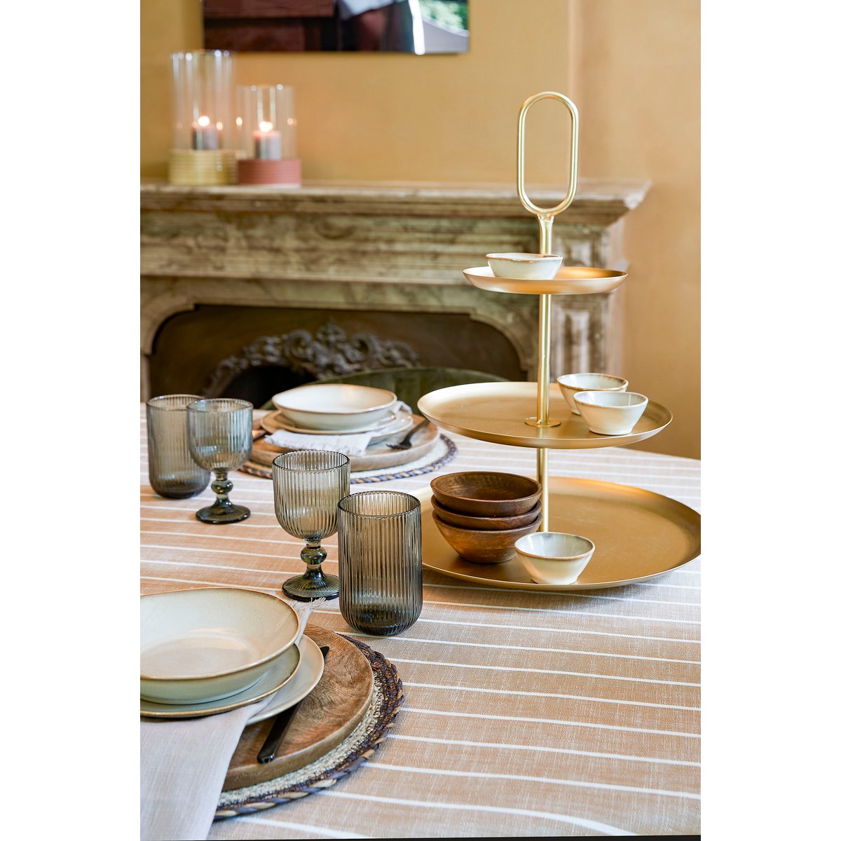 Rama 3-laagse etagère goud L38 x B38 x H55 cm – luxe serveer- en decoratieplateau