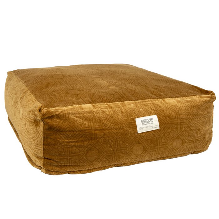 Fluwelen vloerkussen Donna mosterd 65x65x25 – luxe mosterdgeel kussen | Woonware