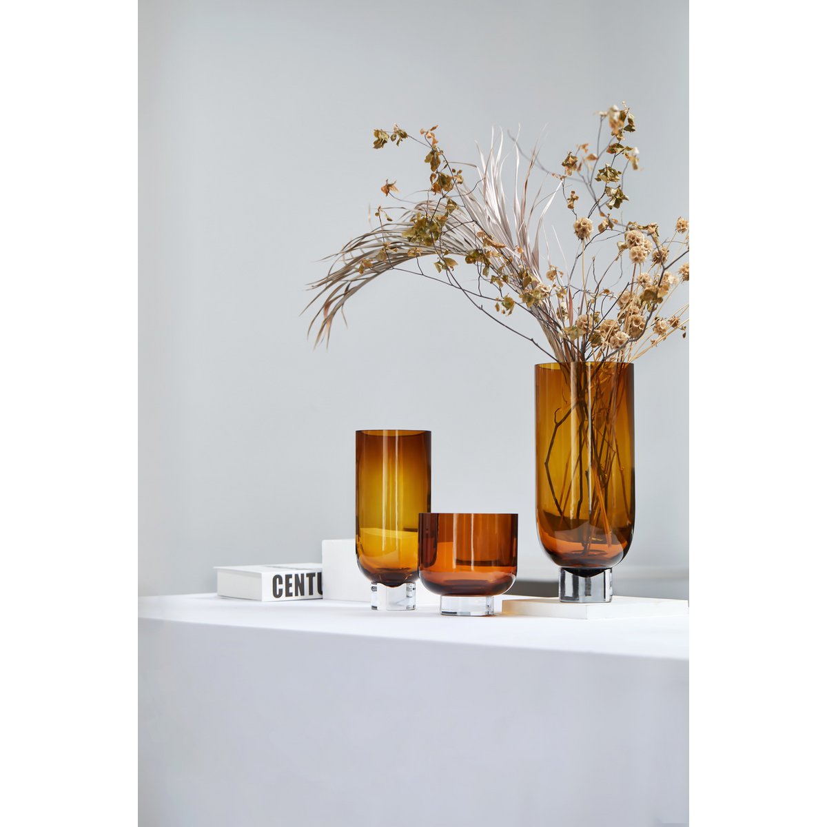Luxe amber glazen vaas 36 cm dik glas cilindervorm Woonware