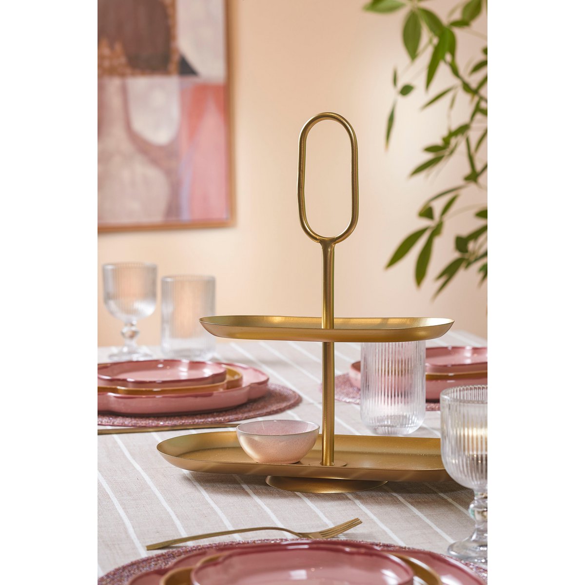 Rama etagère 2-laags goud – elegant serveer- en decoratieplateau