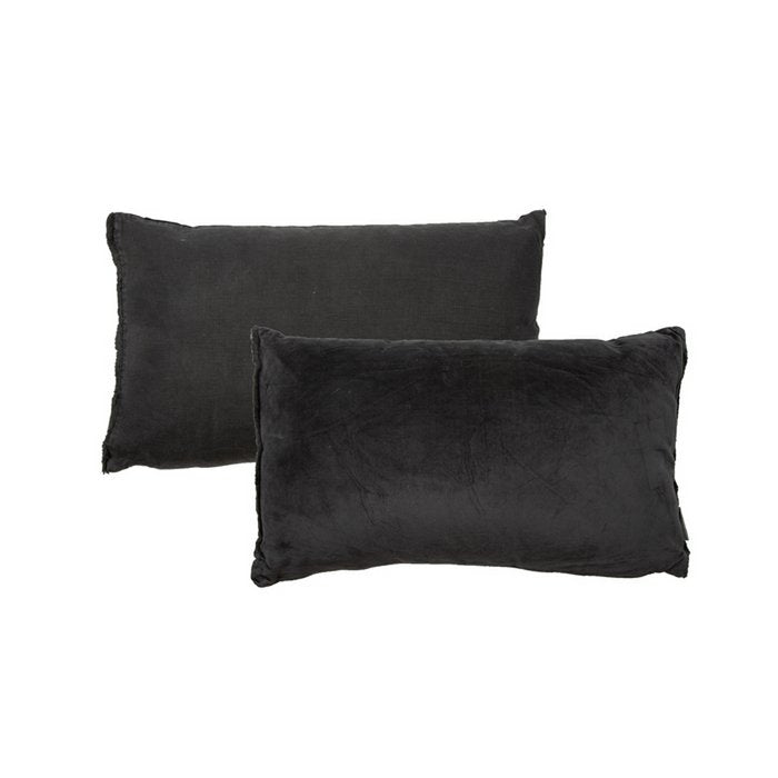 Fluweel/Linnen Kussen Lois Zwart 50x30 cm Woonware