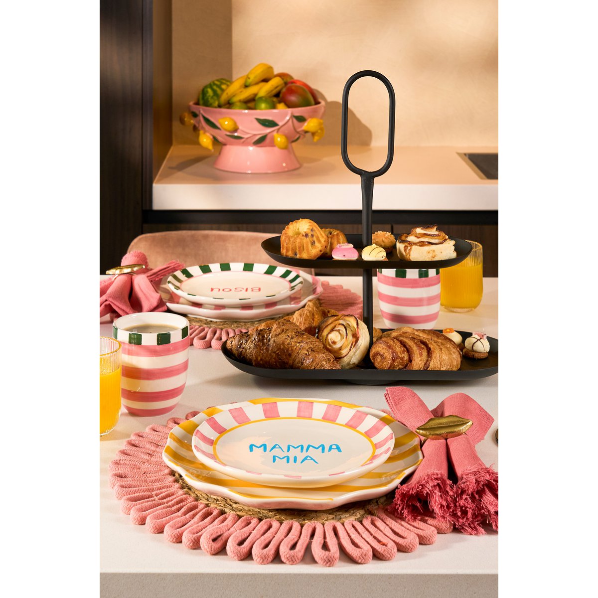 Rama etagère 2-laags zwart metaal – multifunctioneel serveer- en decoratieplateau