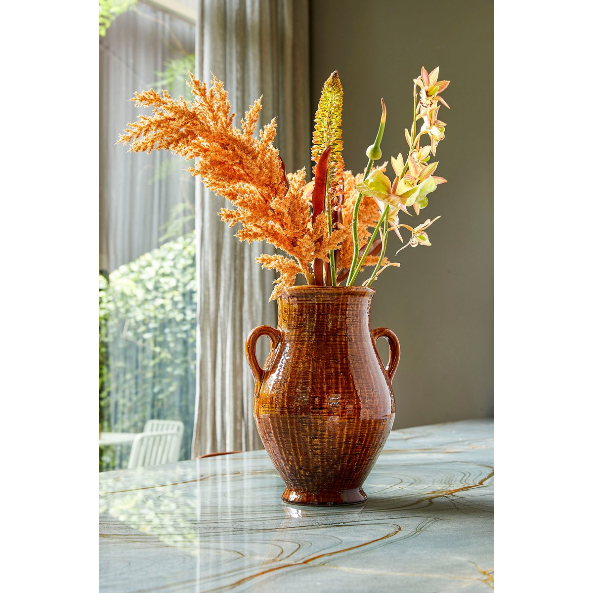 Vaas Elena bruin 39 cm van keramiek – handgemaakte designvaas Woonware