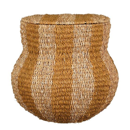 Gele opbergmand van jute met deksel Ø50 cm – natuurlijke woonaccessoire