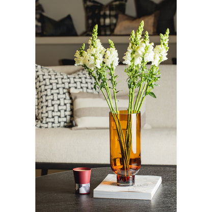 Glazen vaas amber 28 cm – moderne cilindervaas met elegante voet
