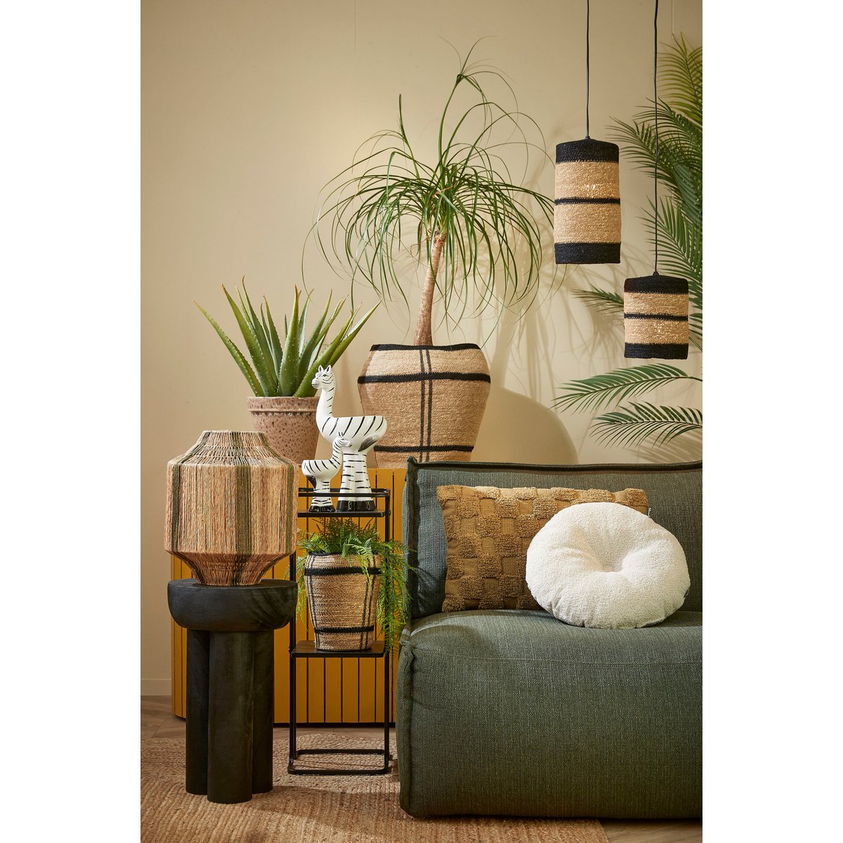 Liliano Lantaarn 36 cm jute donkergroen theelicht decoratie