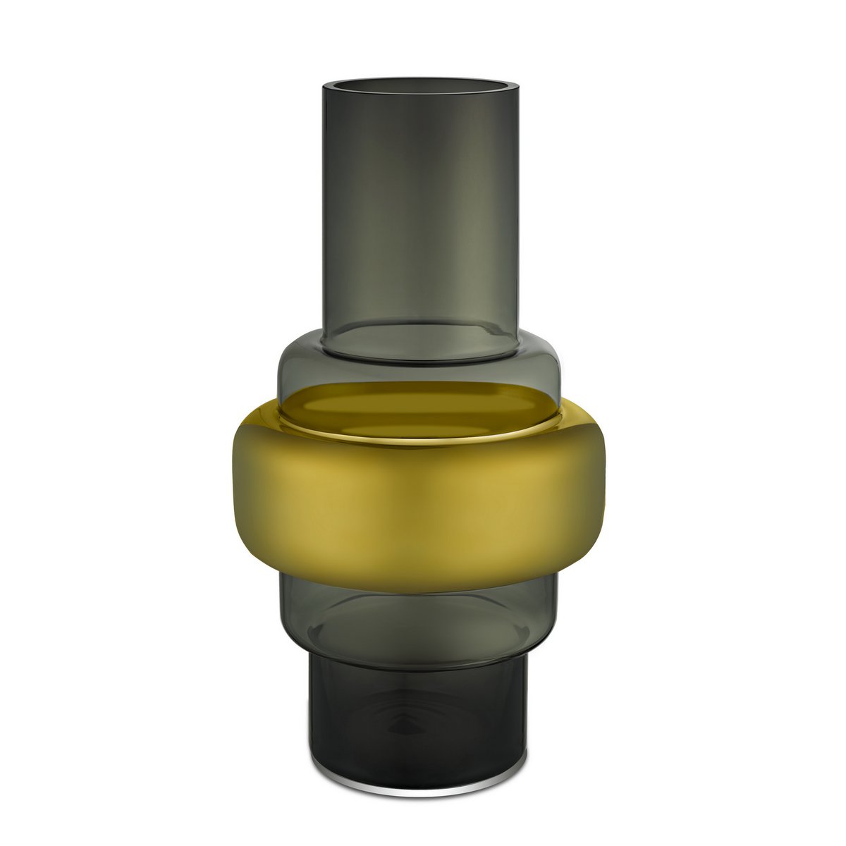 TYLER46 Vaas – 46 cm grijs glas met gouden band, Art Deco design