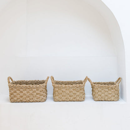 Handgemaakte Batik opbergmand van waterhyacint met ruitpatroon – duurzaam en stijlvol