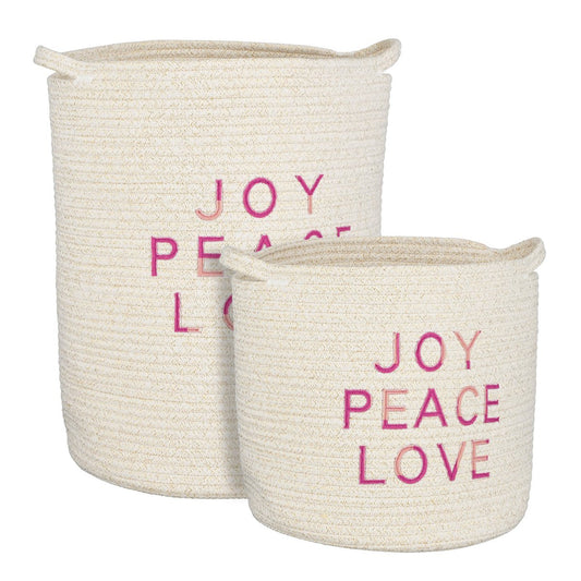Set opbergmanden JOY PEACE LOVE wit katoen – stijlvolle woonaccessoires