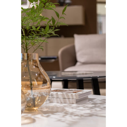 Glazen bolvaas amber Ø22 x H26,5 cm – ronde amberkleurige vaas van dik glas | Woonware