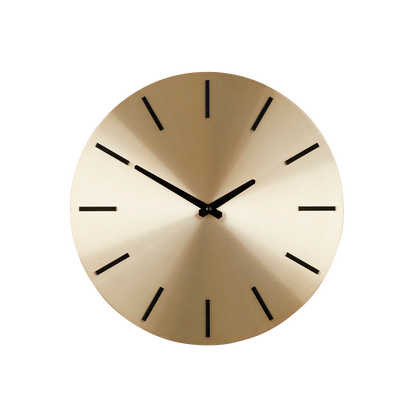 Brixen Wandklok 35,5 cm gouden achtergrond zwarte wijzers modern interieur