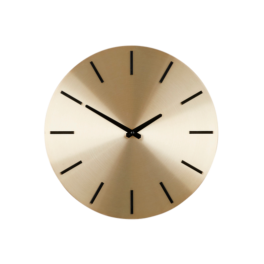 Brixen Wandklok 35,5 cm gouden achtergrond zwarte wijzers modern interieur