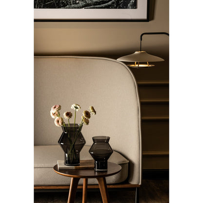 Design vaas donkergrijs glas 28 cm – grote moderne vaas met grafische vorm