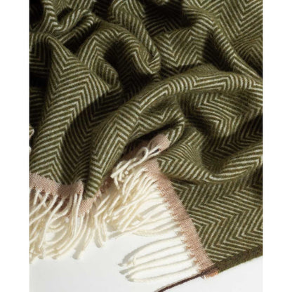 Wollen plaid Denver olive groen 140x200 met zigzagpatroon | Woonware