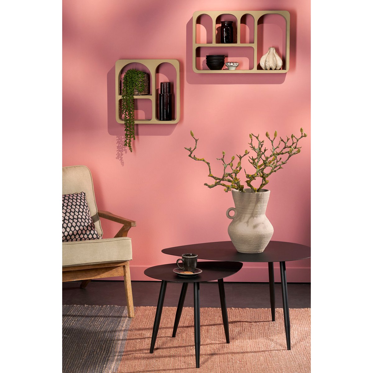 Bijzettafel set van 2 in druppelvorm zwart metaal – modern design Woonware