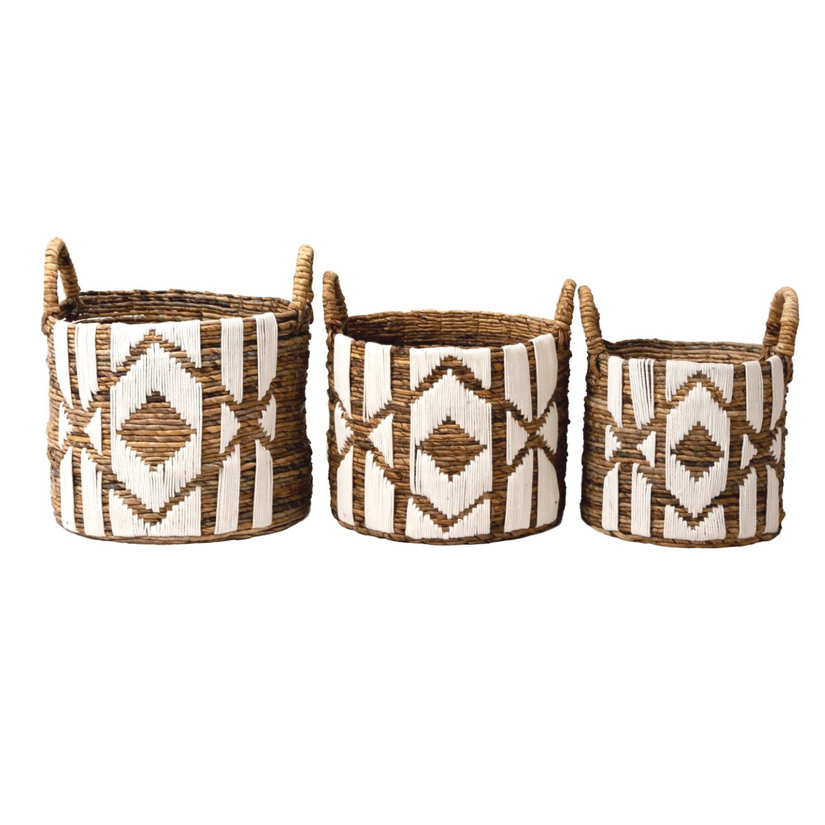 Handgemaakte Nasari mand van bananenvezels met witte katoenen linten – duurzaam en stijlvol