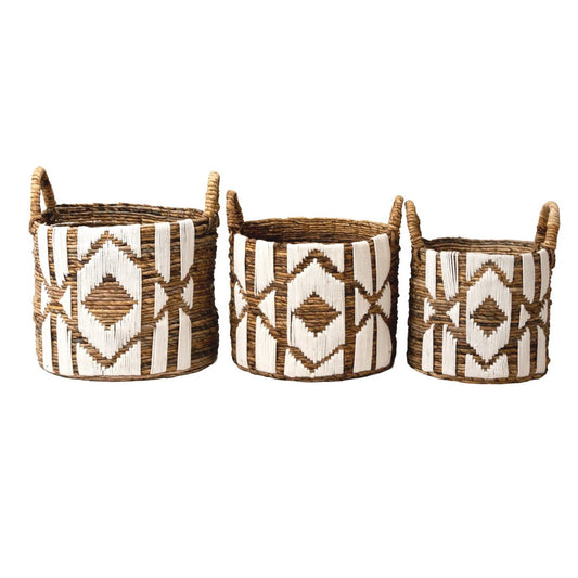 Handgemaakte Nasari mand van bananenvezels met witte katoenen linten – duurzaam en stijlvol