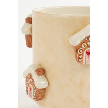 Bloempot off-white Ø17 cm dolomiet peperkoekmannetjes kerstdecoratie Woonware