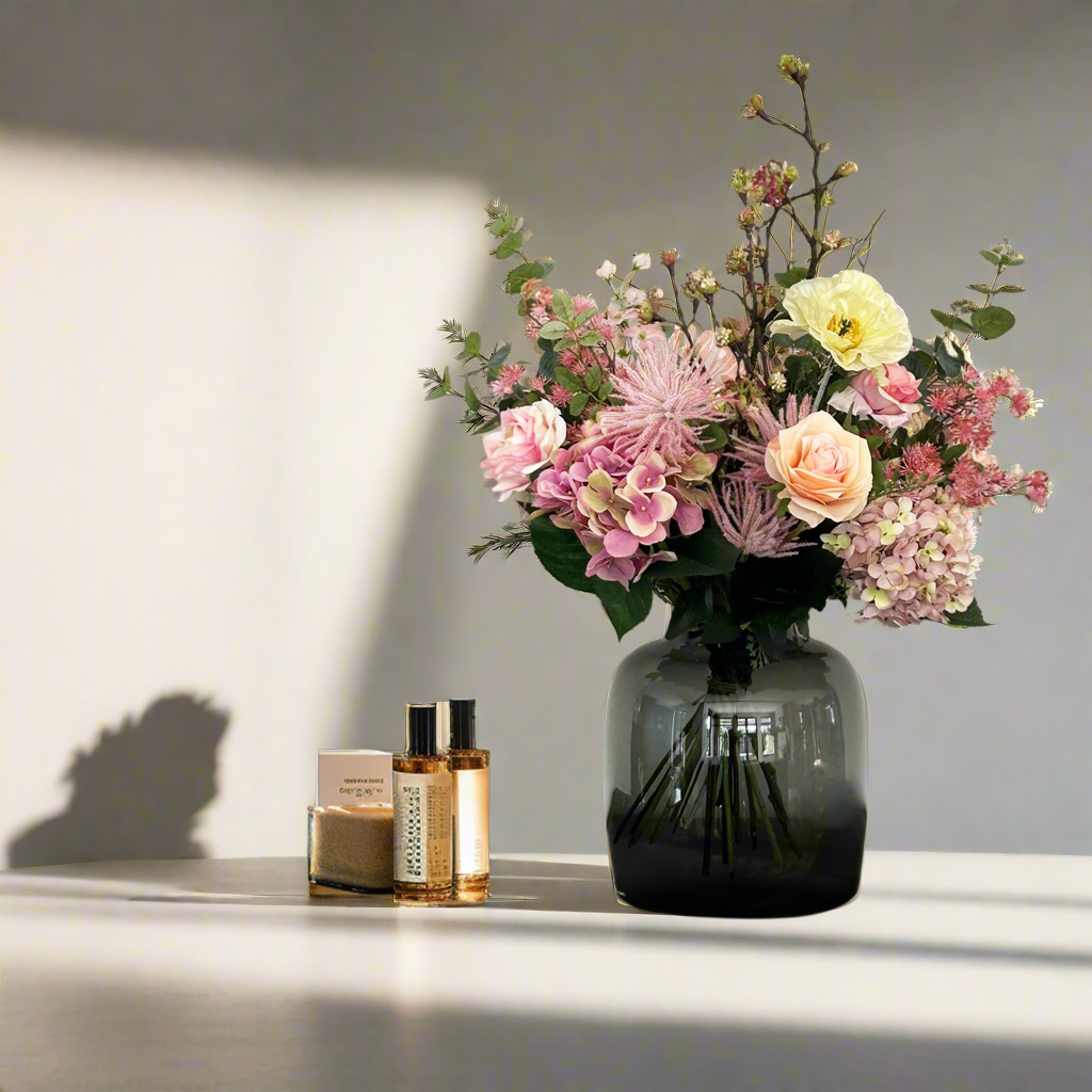 Boeket Mystic Summer 65 cm – kunstbloemen van Woonware in roze, wit en zachtgeel