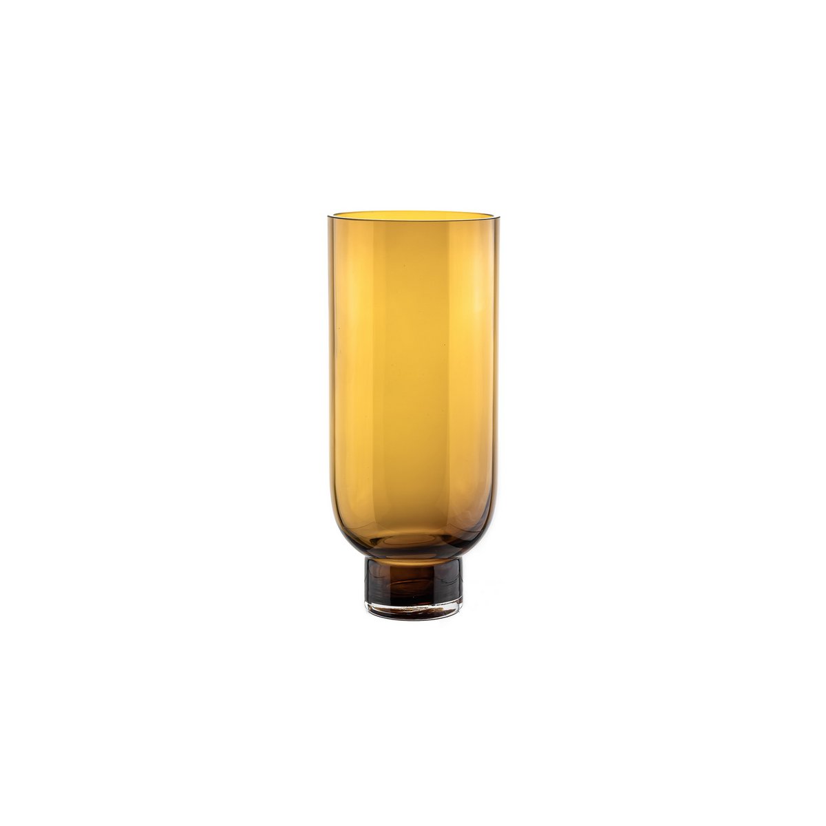 Glazen vaas amber 28 cm – moderne cilindervaas met elegante voet