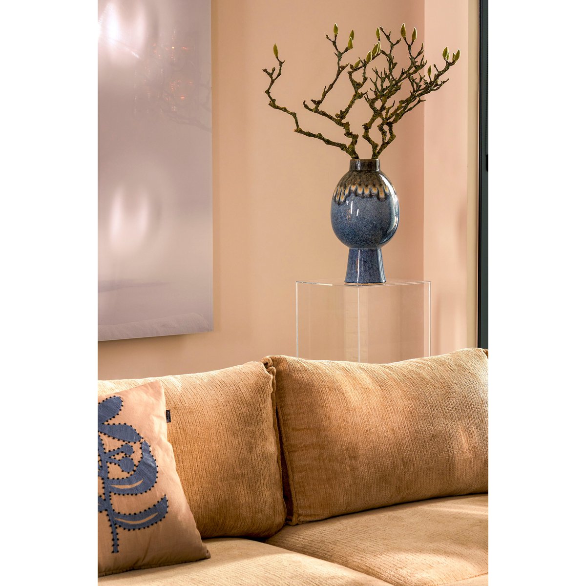 Vaas Helma blauw 38 cm van keramiek – handgemaakte designvaas Woonware