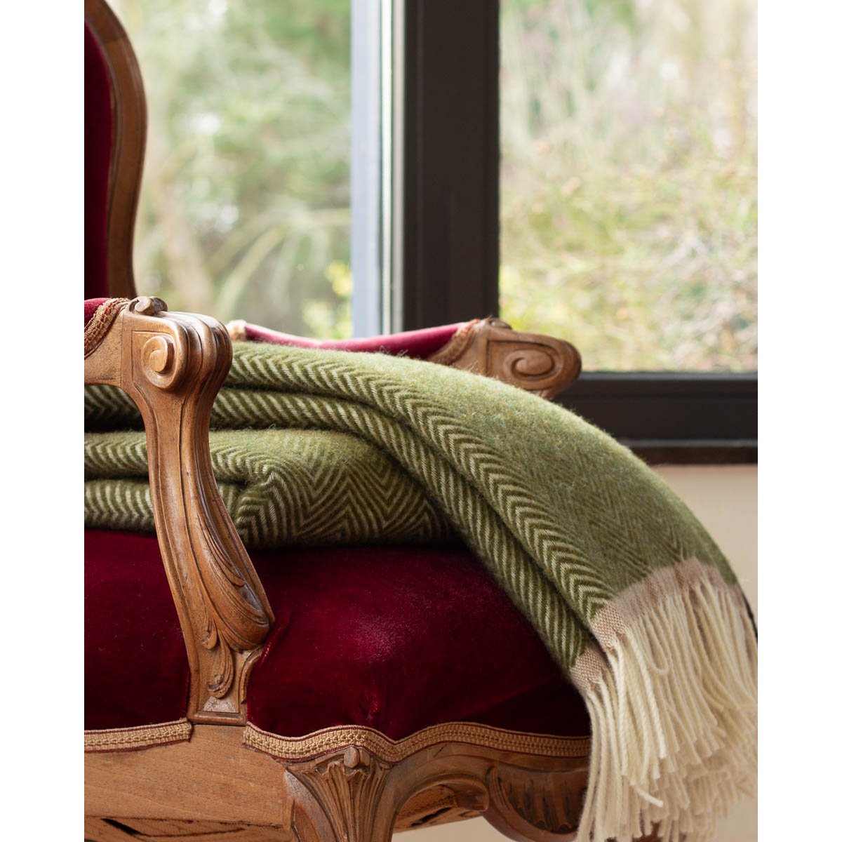 Wollen plaid Denver olive groen 140x200 met zigzagpatroon | Woonware