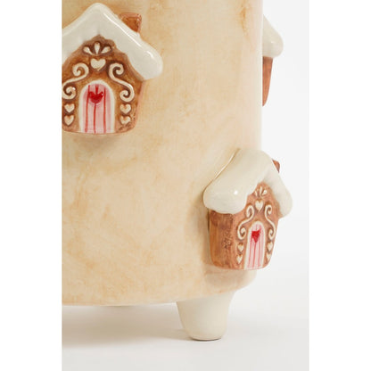 Bloempot off-white Ø17 cm dolomiet peperkoekmannetjes kerstdecoratie Woonware