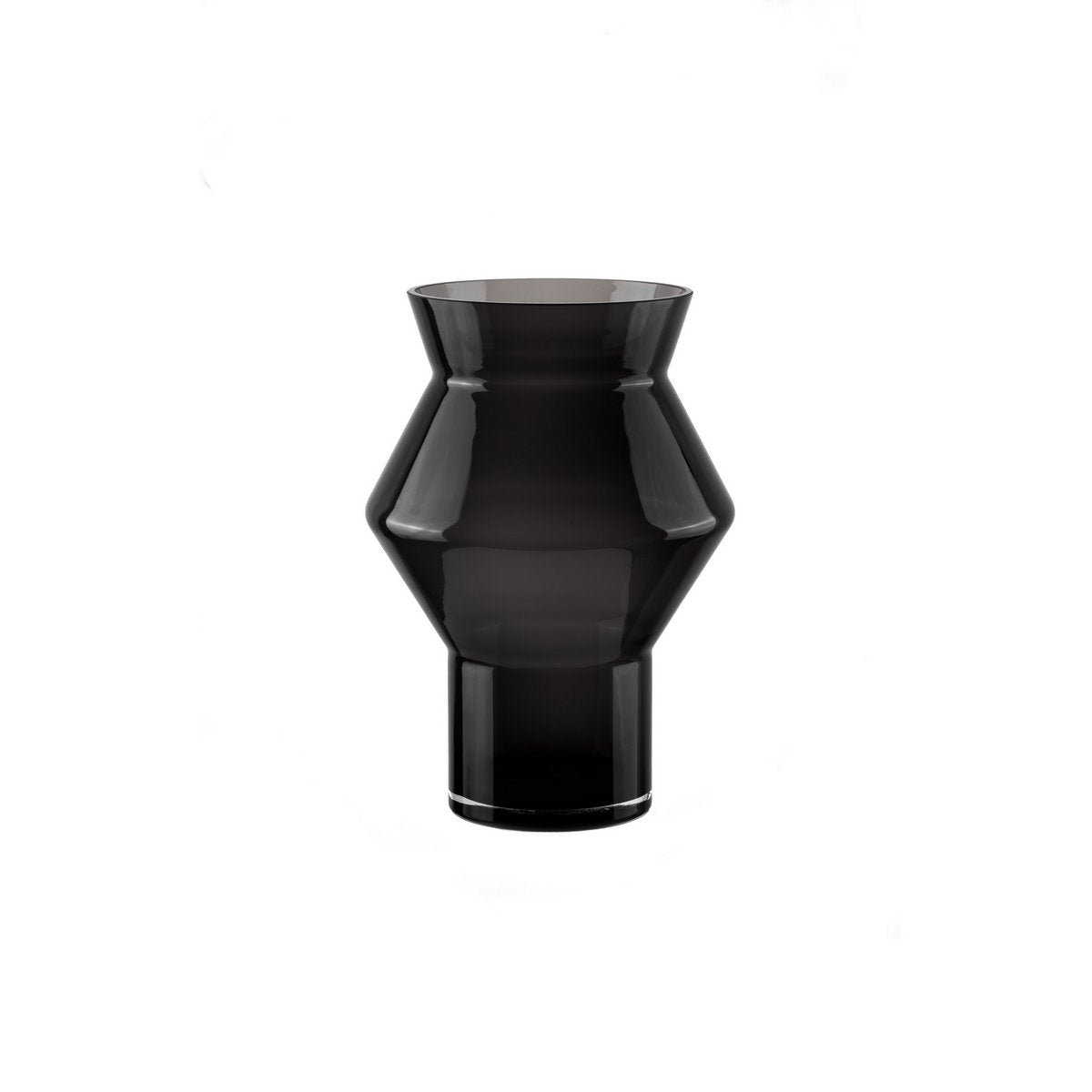 Design vaas donkergrijs glas 28 cm – grote moderne vaas met grafische vorm