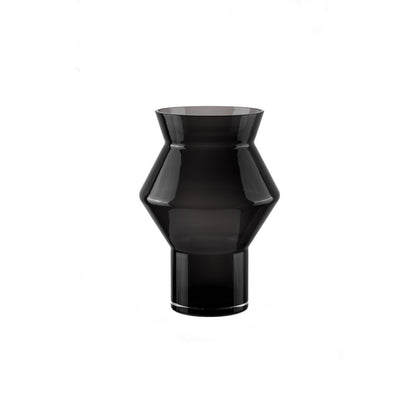 Design vaas donkergrijs glas 28 cm – grote moderne vaas met grafische vorm