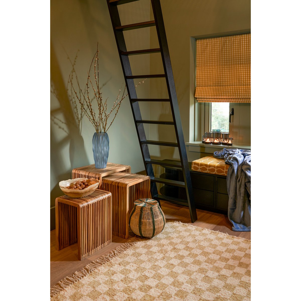 Bijzettafel set van 3 van gerecycled hout met latjesdesign – Woonware