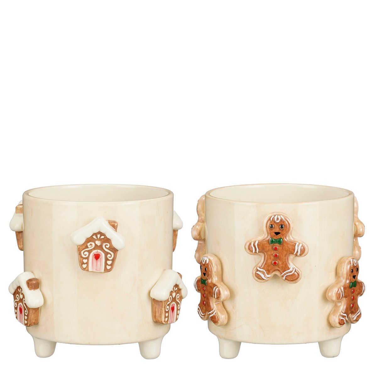 Bloempot off-white Ø17 cm dolomiet peperkoekmannetjes kerstdecoratie Woonware