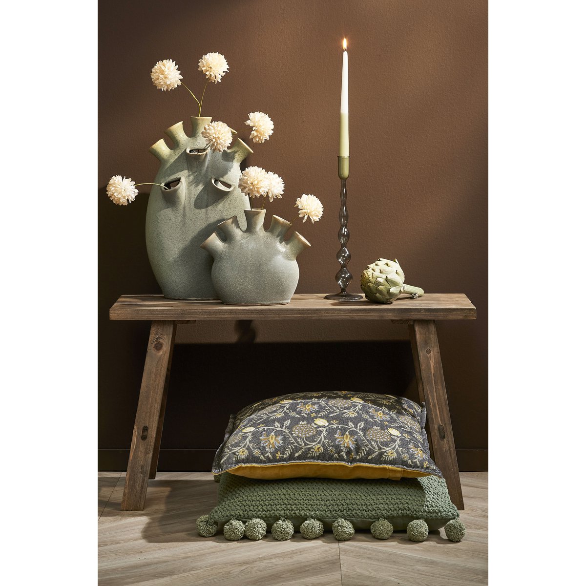 Trent Glazen Kandelaar 33 cm donkergrijs modern tafeldecoratie