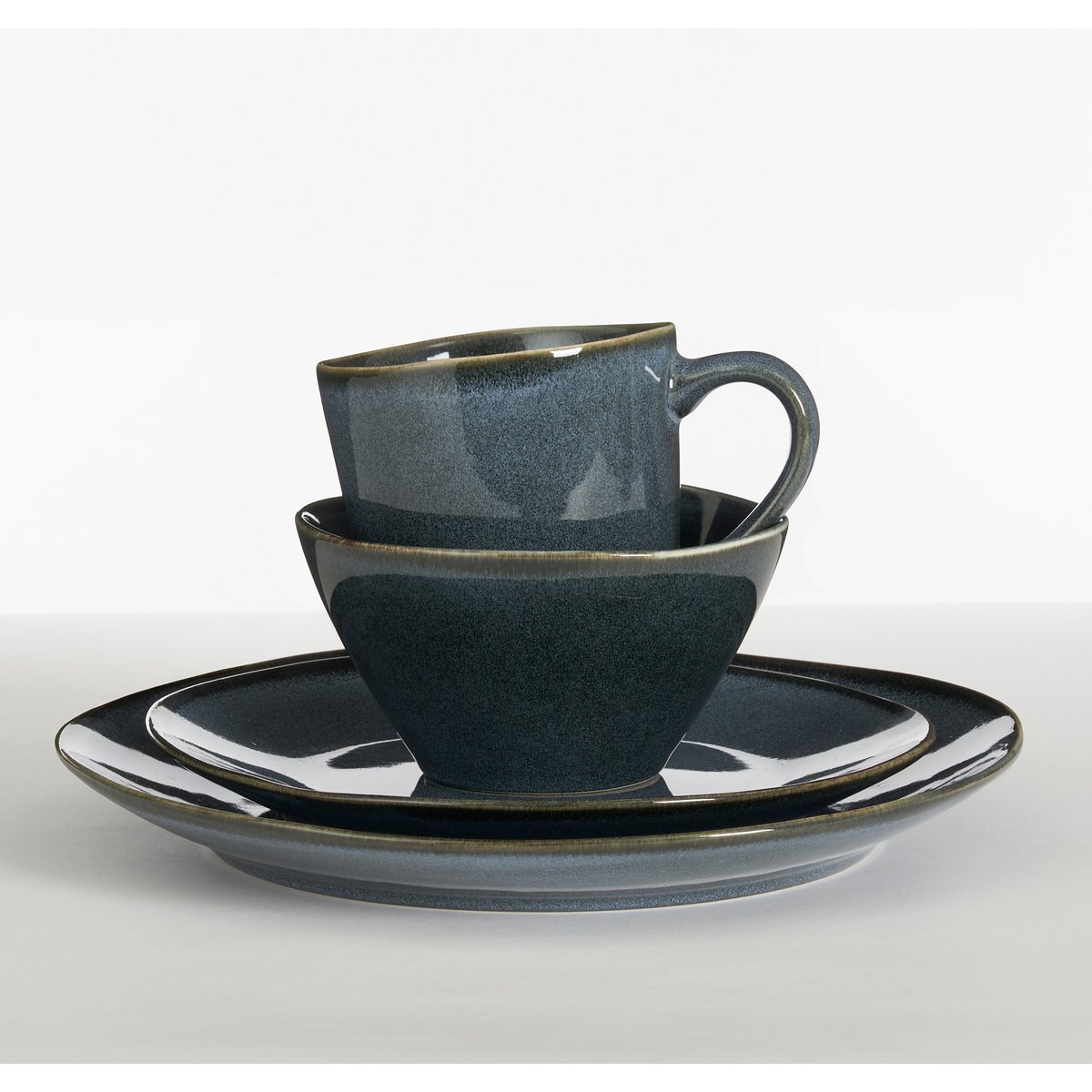 Serviesset 4 persoons grijs steengoed handgemaakt Woonware