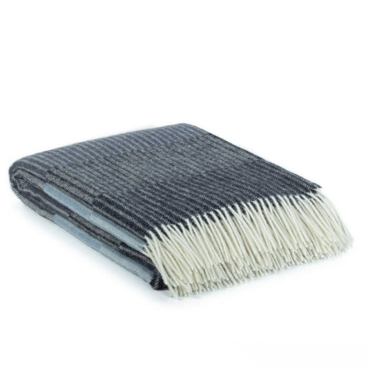 Blauw wollen deken LINEA Orion 140x200 met lijnenpatroon – Woonware