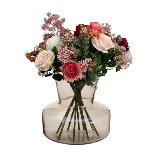 Boeket Flame Roses 45 cm – kunstbloemen van Woonware met realistische kleurrijke rozen, blad en besjes