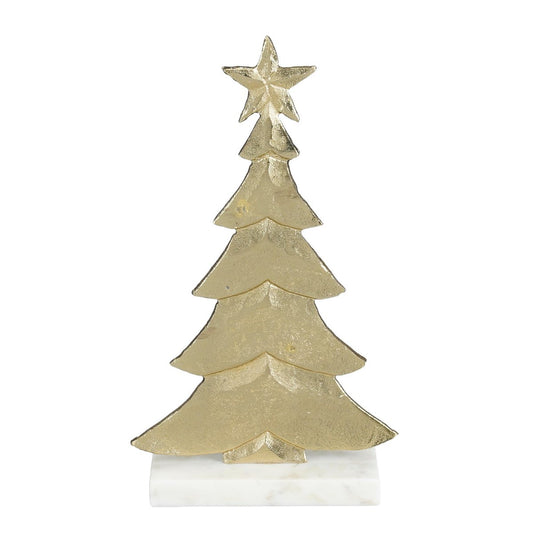 Champagne decoratie kerstboom aluminium met marmeren voet 32 cm Woonware