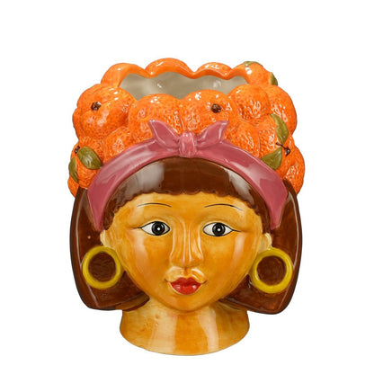 Handgemaakte Funny bloempot oranje dolomiet – speelse plantenpot van Woonware