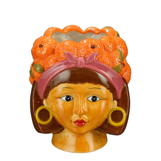 Handgemaakte Funny bloempot oranje dolomiet – speelse plantenpot van Woonware