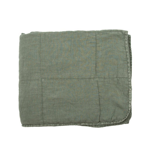Gewatteerde Katoenen Plaid Charlotte 70x240 cm oudgroen zachte woondeken