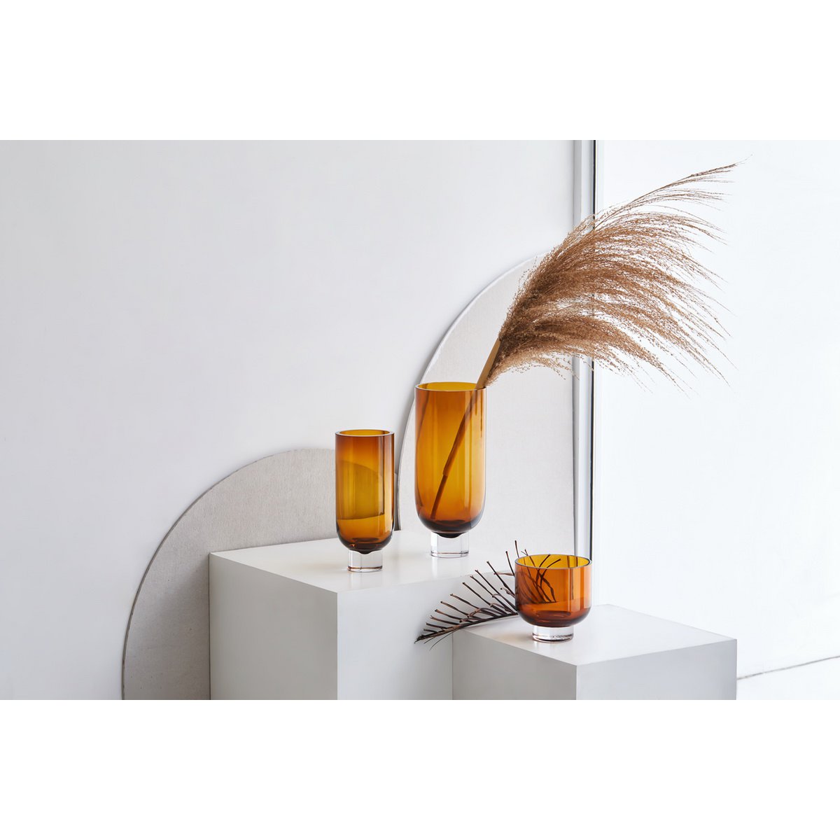 Luxe amber glazen vaas 36 cm dik glas cilindervorm Woonware