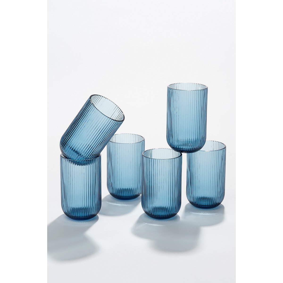 Blauw geribbeld drinkglas 400 ml – stijlvol glas | Woonware