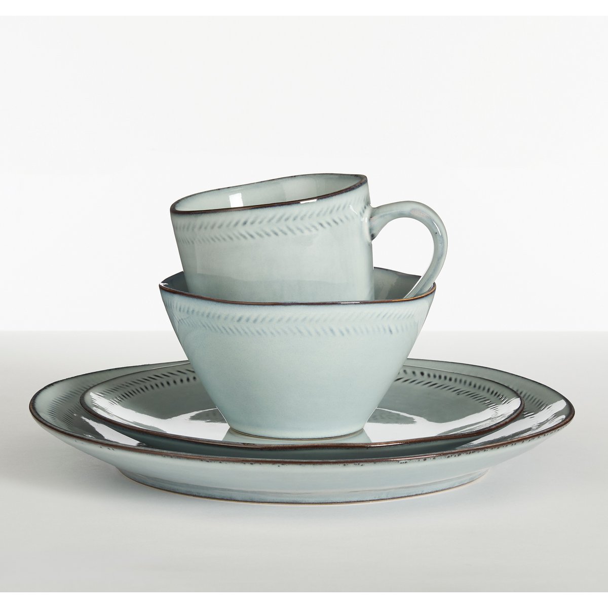 Racco serviesset 4 persoons lichtgrijs steengoed handgemaakt Woonware