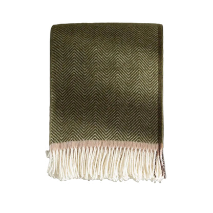 Wollen plaid Denver olive groen 140x200 met zigzagpatroon | Woonware