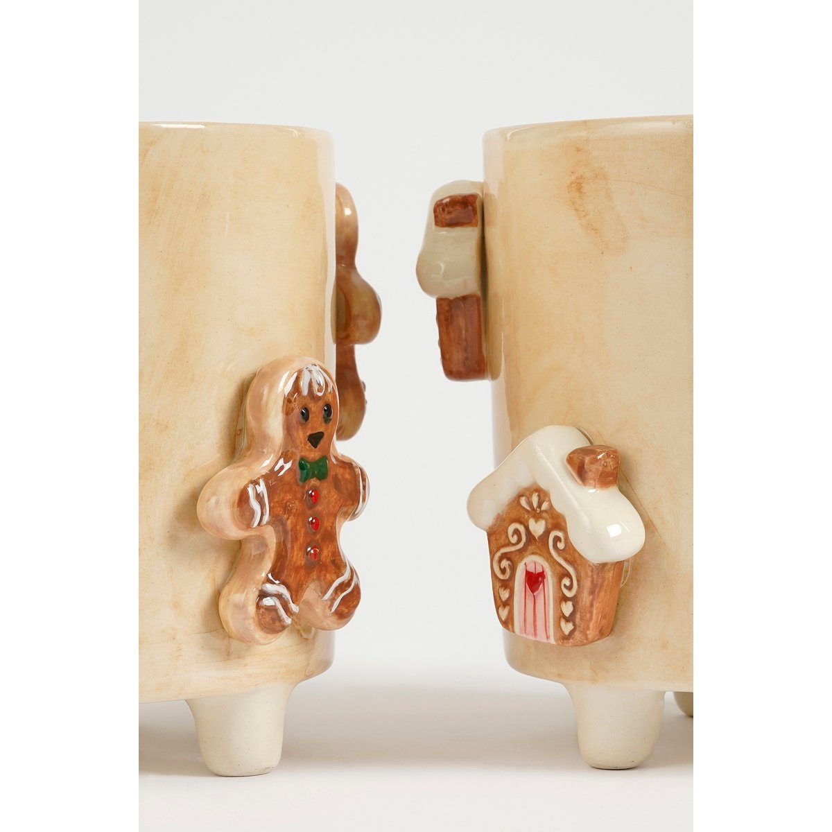 Bloempot off-white Ø17 cm dolomiet peperkoekmannetjes kerstdecoratie Woonware