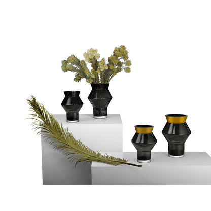 CUZCO Vaas – 23 cm grijs glas met gouden accent