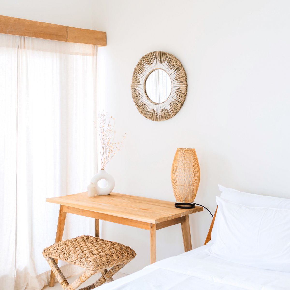 Randu Wandspiegel 60 cm zeegras katoenen patroon boho interieur