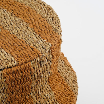 Gele opbergmand van jute met deksel Ø50 cm – natuurlijke woonaccessoire