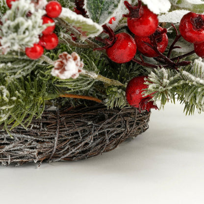Belfort kerstkrans groen Ø50 cm met sneeuw en rode besjes Woonware