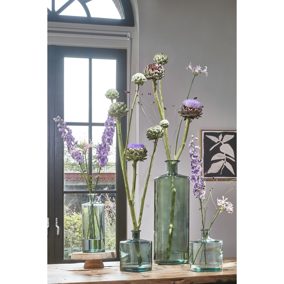 Flesvaas Guan grijsgroen 75 cm van gerecycled glas – designvaas Woonware